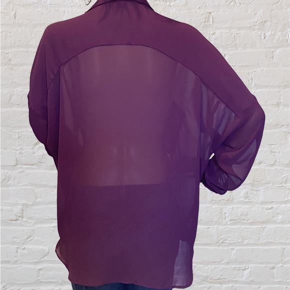 Kut From the Kloth Kendall Cross-Front Tab Sheer Blouse Purple Size Large VGC - Picture 4 of 6